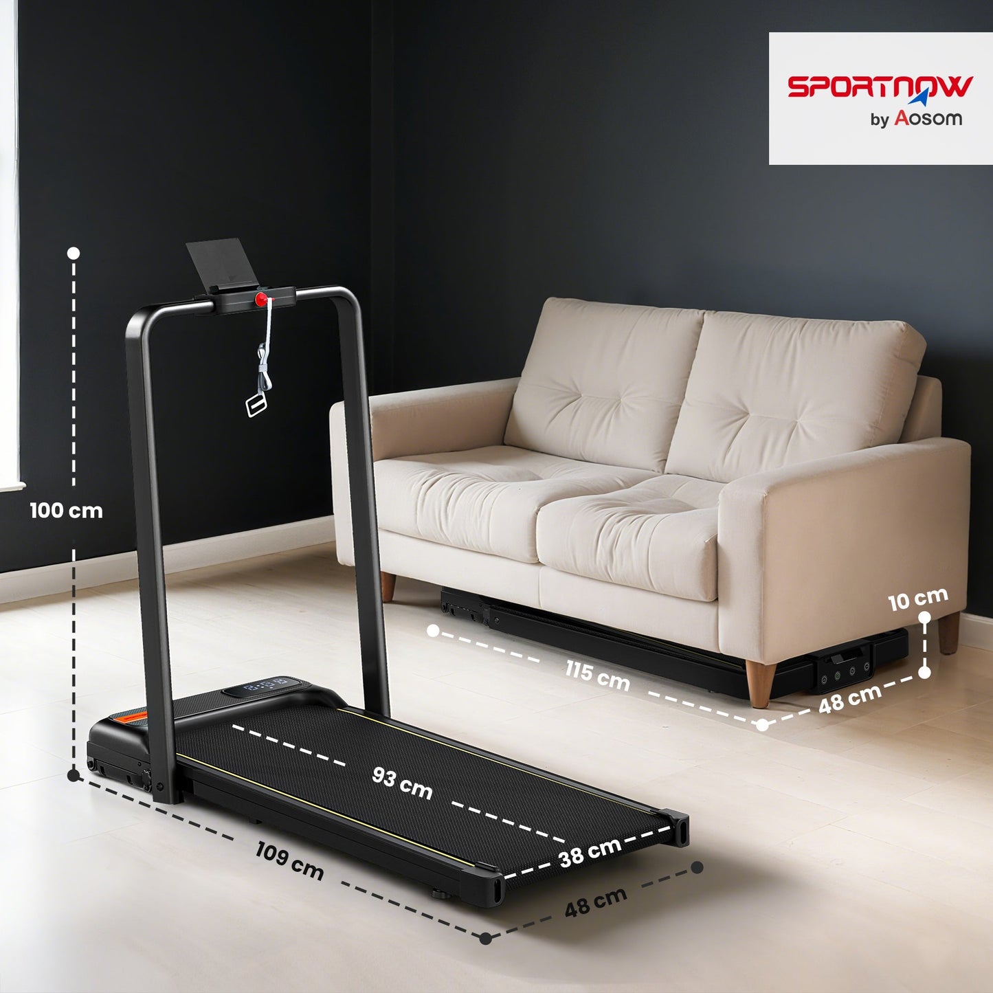Folding Treadmill with Adjustable Incline, Speed 1-10 km/h, LED Display and Remote Control, Black