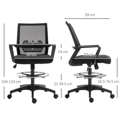 Adjustable Mesh Office Chair with Armrests and Footrest Ring, 64x59x104-124 cm, Black