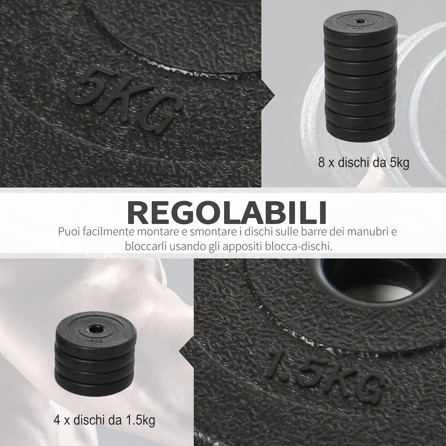 50kg Dumbbell Set (8x5kg, 4x1.5kg), Gym Weights with 12 Discs of 1.5kg, 5kg, 25mm, for Home Training