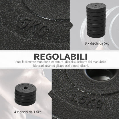 50kg Dumbbell Set (8x5kg, 4x1.5kg), Gym Weights with 12 Discs of 1.5kg, 5kg, 25mm, for Home Training