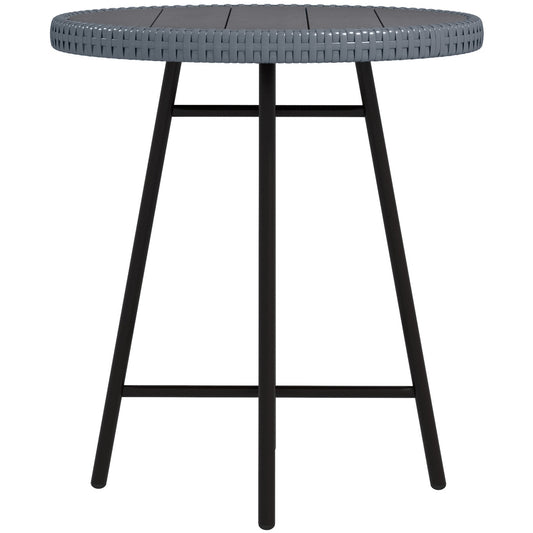 Modern Garden Coffee Table with Wood Plastic Top, Rattan and Steel, 50x50x55 cm, Grey and Black