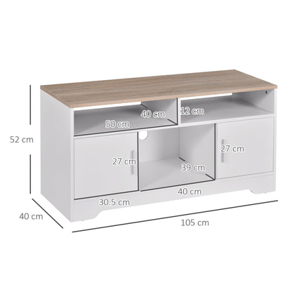 TV Cabinet with 3 Open Compartments, 2 Cabinets and Support Top, TV Stand for up to 50", Chipboard, 105x40x52cm, White and Wood