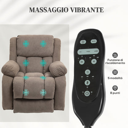 Lift Massage Reclining Chair with 2 Pockets and Remote Control, 93x104x105 cm, Light Brown
