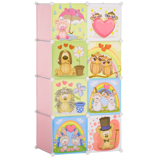 Mobile Mobile Modular Space Modular With Interior Animal Drawings, 8 cubes 35x45x35cm Plastic PP and steel, 74x47x144cm, Rosa