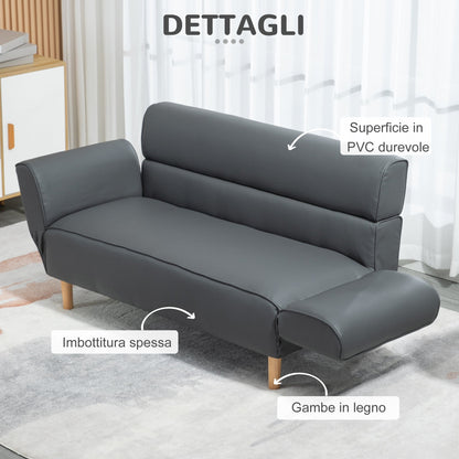 2 Seater Sofa Convertible to Single Sofa Bed with Adjustable Armrests, 164x71x75cm