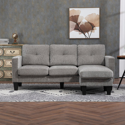 3-Seater Corner Sofa with Seat and Back Cushion, in Chenille Effect Fabric, 186x130x84 cm, Taupe
