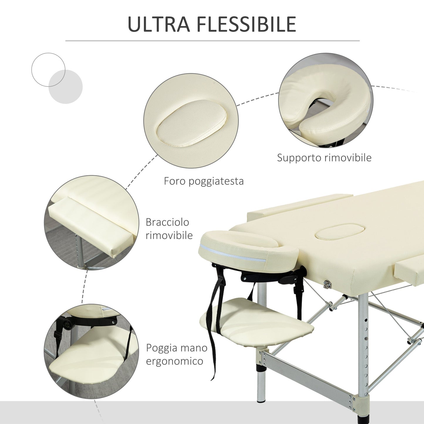 Professional Foldable Massage Table, Adjustable Height and Transport Bag, Cream-white