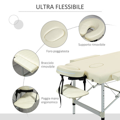 Professional Foldable Massage Table, Adjustable Height and Transport Bag, Cream-white