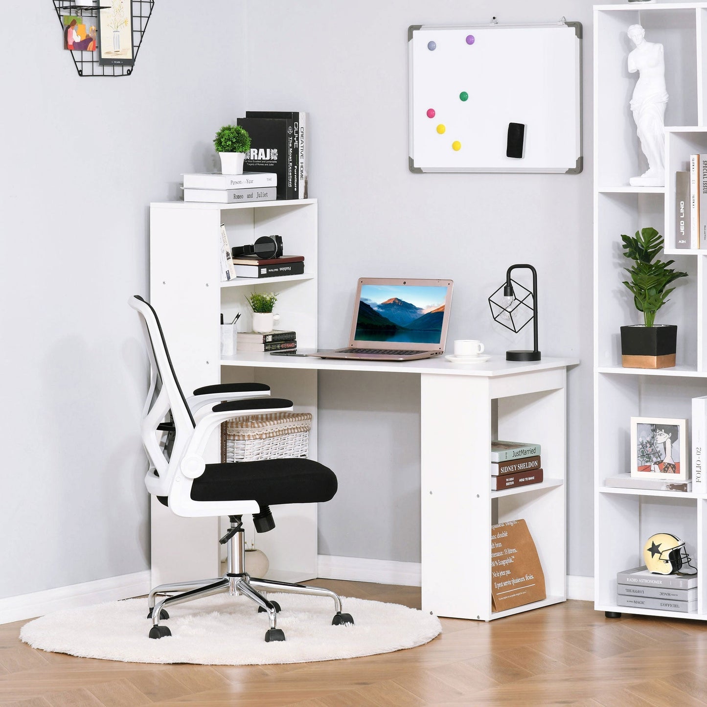 Space-Saving Computer Desk with Bookshelf, Dining Table for Office and Study, 120x55x120 cm, White