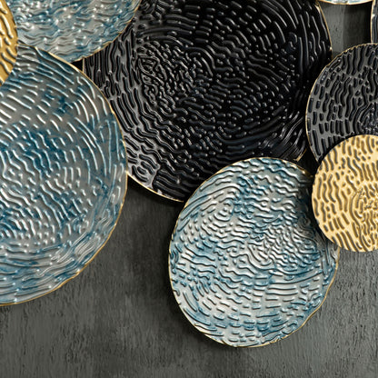 3D Metal Wall Decoration, Circle Wall Art 133x66cm, Blue, Black and Gold