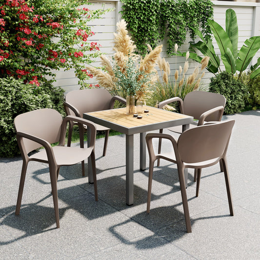 Set of 4 Stackable Garden Chairs in Modern Plastic with Armrests 60x56x75 cm, Grey
