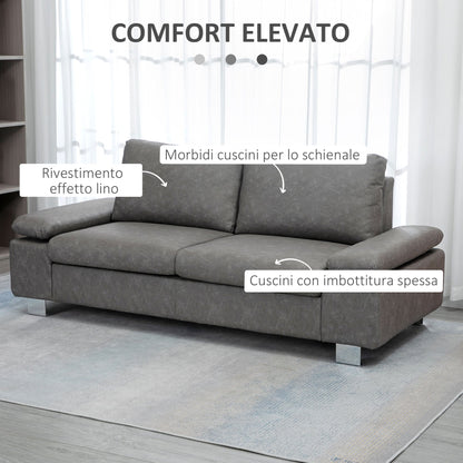 2 Seater Reclining Sofa with Adjustable Armrests, PU, Wood and Metal, 200x88x86 cm, Grey