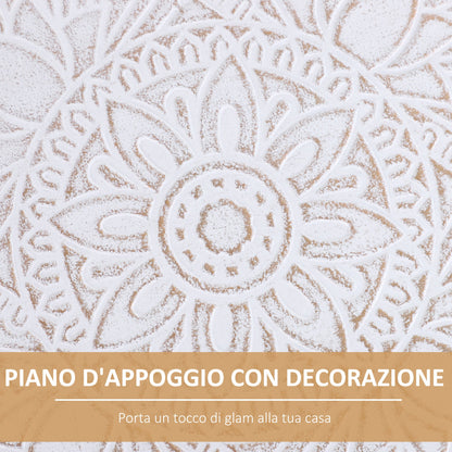 Round Coffee Table with Raised Edge, Wooden, Φ40x40.5cm - White and Gold