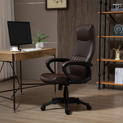 Ergonomic Office Chair, Swivel Chair with High Back and Rocking, Adjustable Height and Wheels, 61.5x66x113-123cm, Brown
