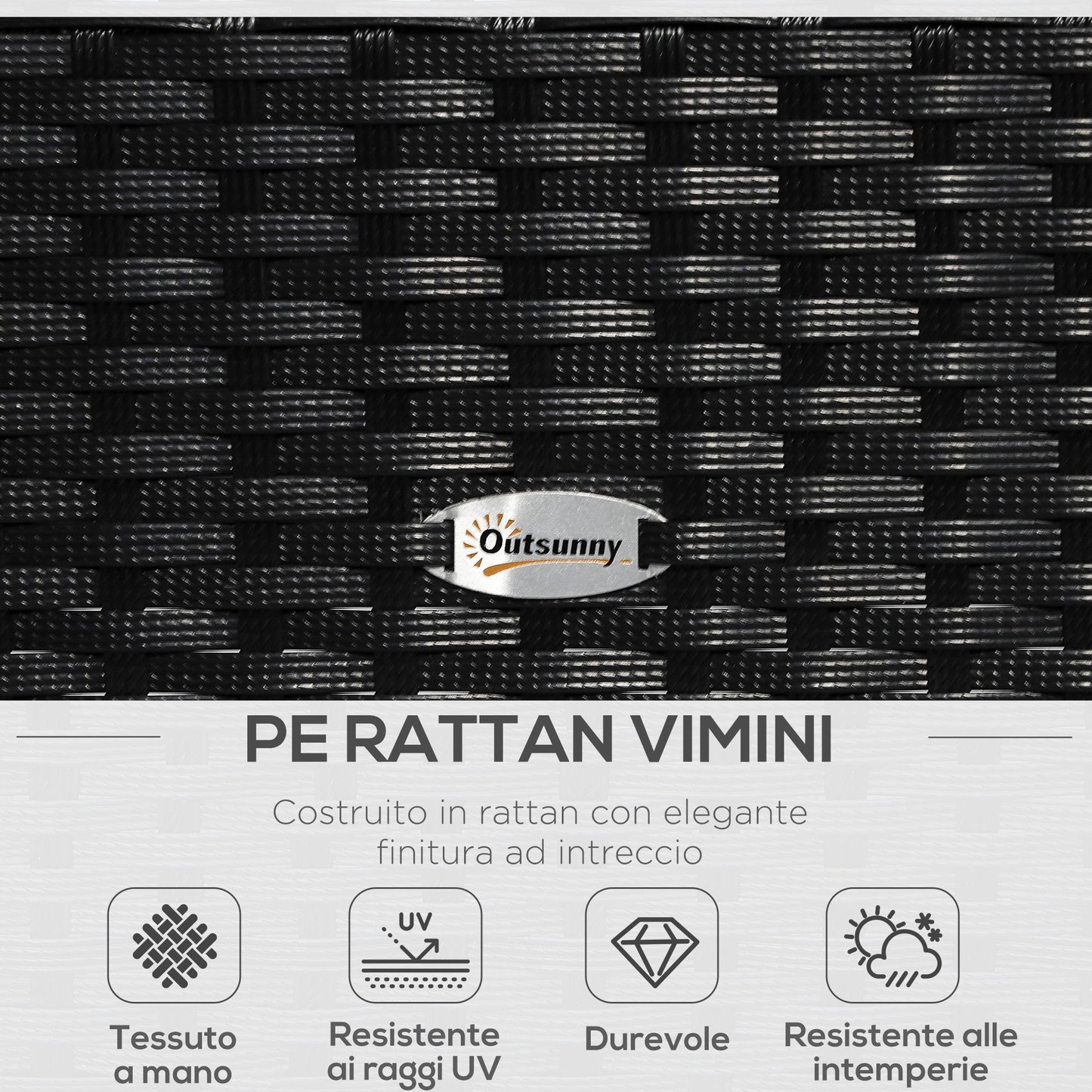 Outdoor Set 4 Piece PE Rattan with Garden Table, 2 Armchairs and 2 Seater Sofa, Black and Cream