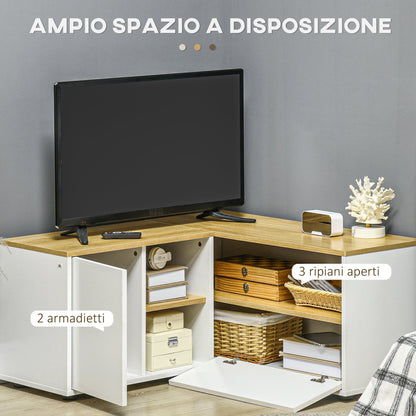 L-Shaped TV Cabinet for 40" TV with 3 Open Shelves and 2 Cabinets, Chipboard, 90x90x45 cm