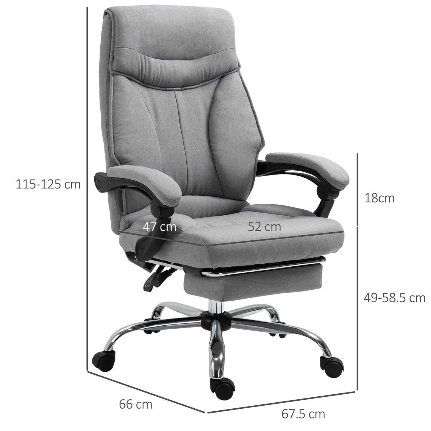 Ergonomic Swivel Office Chair, Desk Chair with Wheels, Retractable Footrest and 135° Reclining, Adjustable Height, Grey