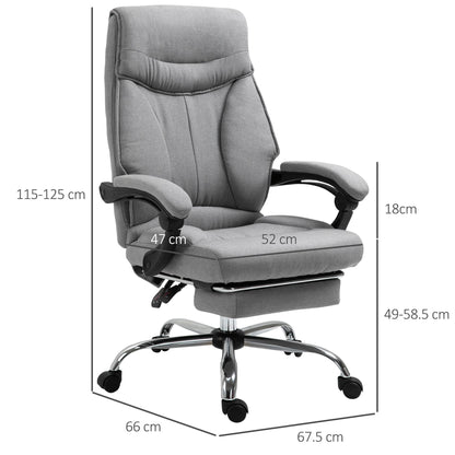 Ergonomic Swivel Office Chair, Desk Chair with Wheels, Retractable Footrest and 135° Reclining, Adjustable Height, Grey