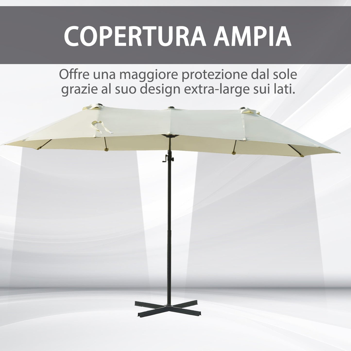Double Umbrella in Steel and Polyester Anti-UV Waterproof, 440x270x250cm, Beige
