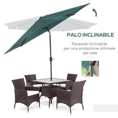 3x2.5 m Tilting Garden Umbrella with Crank Handle, Metal and Green Polyester
