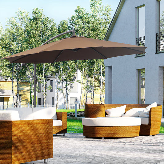Outdoor Umbrella Ø3x2.5 m with Cross Base and Crank, in Steel and Polyester, Coffee Color