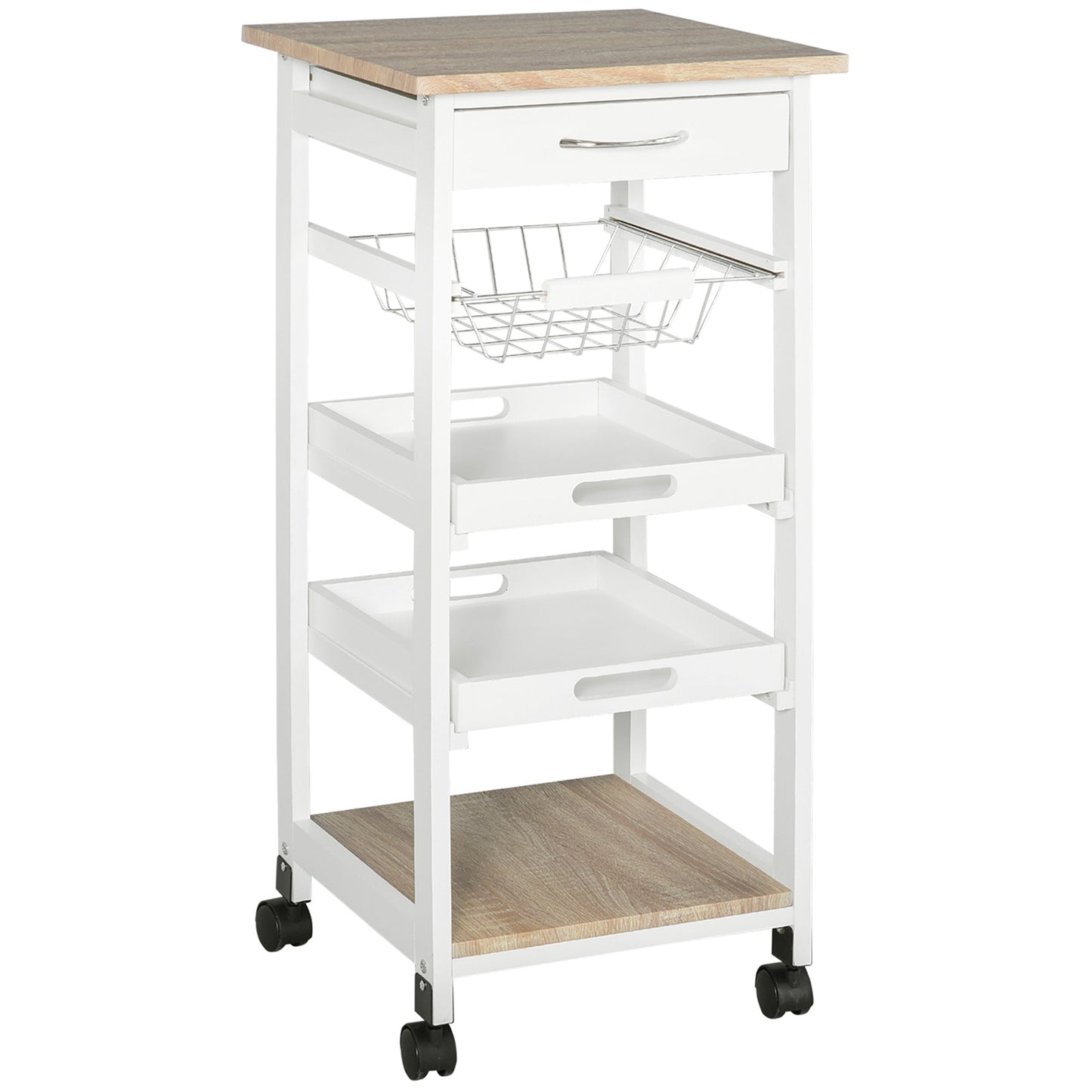 Kitchen Trolley Salvaspazio in white wood with 4 wheels 37x37x82cm