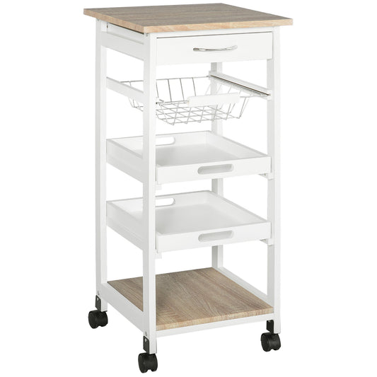Kitchen Trolley Salvaspazio in white wood with 4 wheels 37x37x82cm