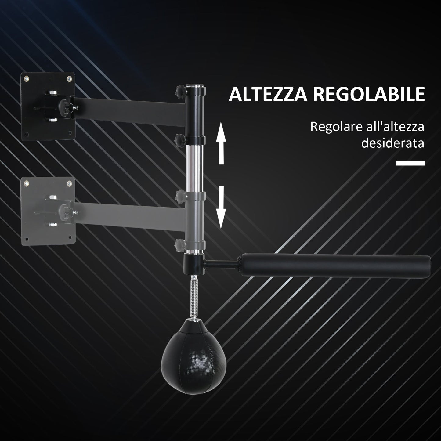 Height Adjustable Wall Mounted Speed Bag for Boxing and MMA with Pole, Steel and PU, 79x72x20 cm, Black