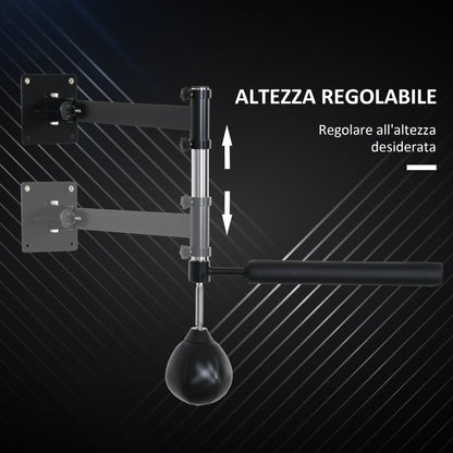 Height Adjustable Wall Mounted Speed Bag for Boxing and MMA with Pole, Steel and PU, 79x72x20 cm, Black