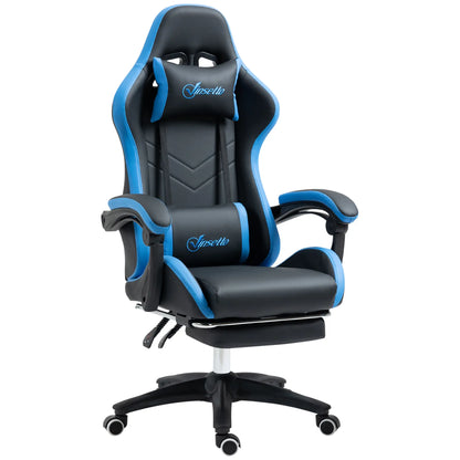 Gaming Chair with Adjustable Height and Reclining Backrest, 65x65x121-129 cm, Blue and Black