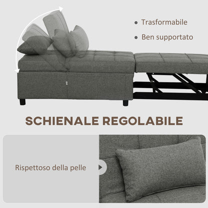 4 in 1 Sofa Bed Convertible into Chaise Longue and Footstool with Click Clack System, Grey