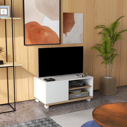 42" Max TV Stand with 2 Open Shelves and Door and Wheels, Chipboard, 80x45x39.5 cm, White