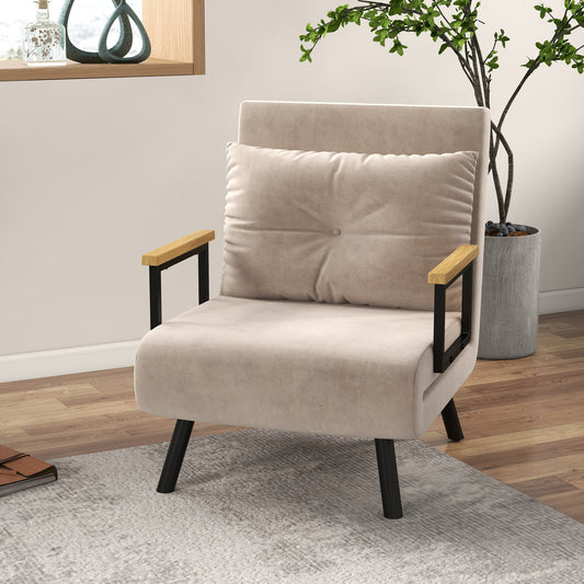 3-in-1 Reclining Armchair with Cushion, Velvet Fabric, 63x73x81 cm, Beige