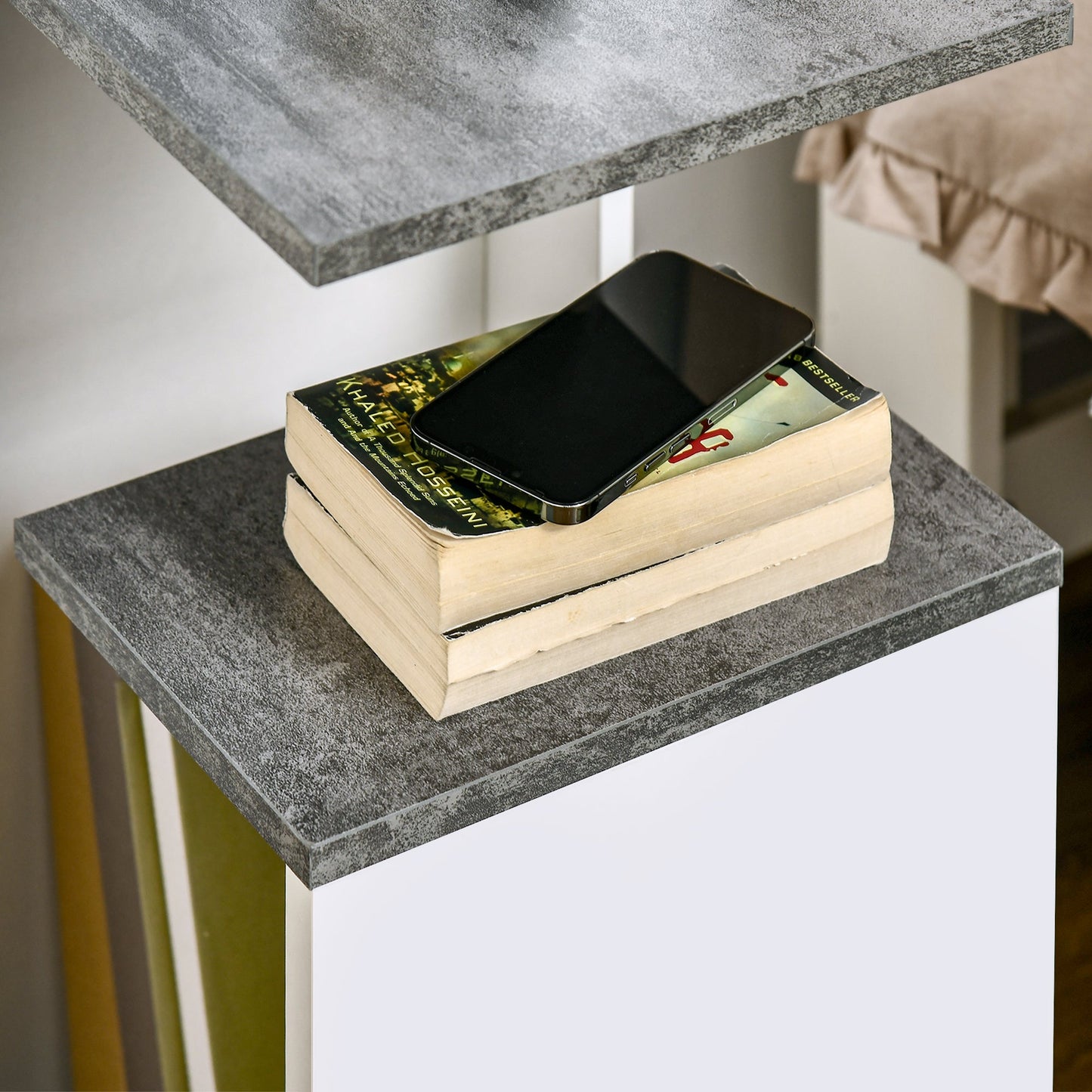 NEW Design Chipboard Open Shelf Nightstand, 35x29.5x60 cm, Grey and White