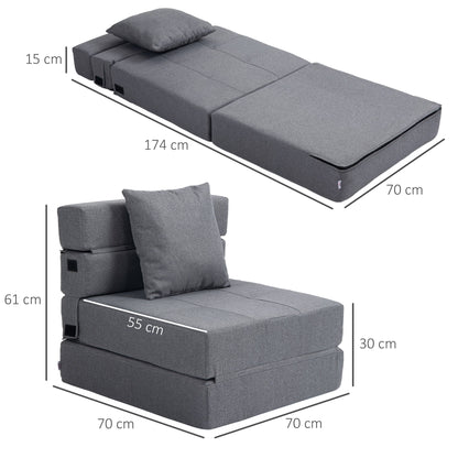Folding Single Floor Chair Bed with Cushion Included, 70x70x61 cm, Grey