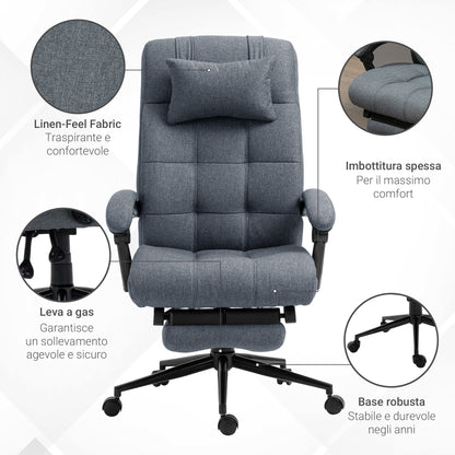 Ergonomic Reclining Office Chair, High Back Executive Chair, Office Chair with Headrest and Removable Footrest, 66x76x112-120cm, Grey