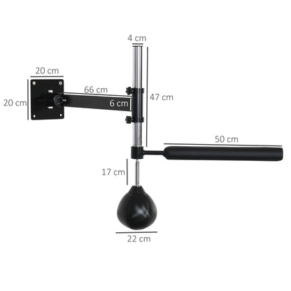 Height Adjustable Wall Mounted Speed Bag for Boxing and MMA with Pole, Steel and PU, 79x72x20 cm, Black