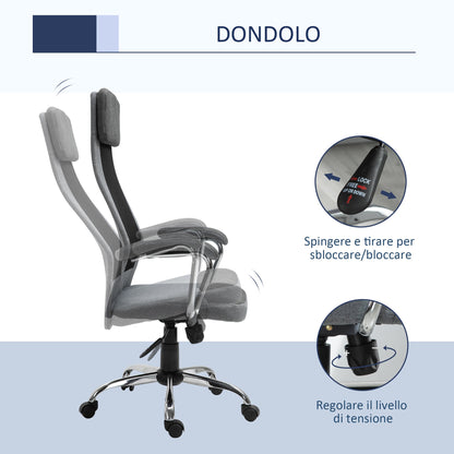 Ergonomic Swivel Office Chair, Adjustable Height and Rocking, Mesh Fabric Armchair 65x67x119-129cm Grey