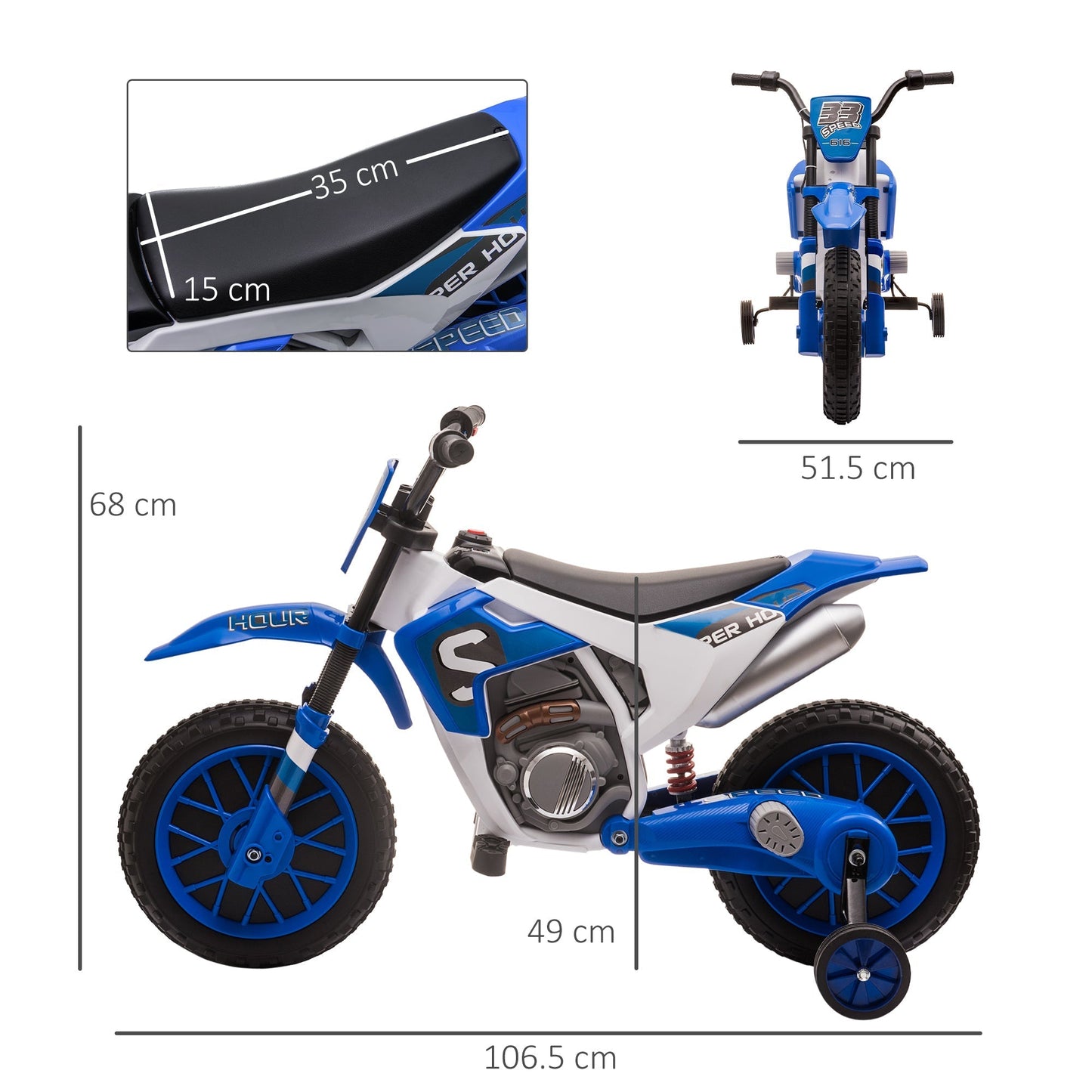 electric cross motorcycle for children for 3-5 years - blue