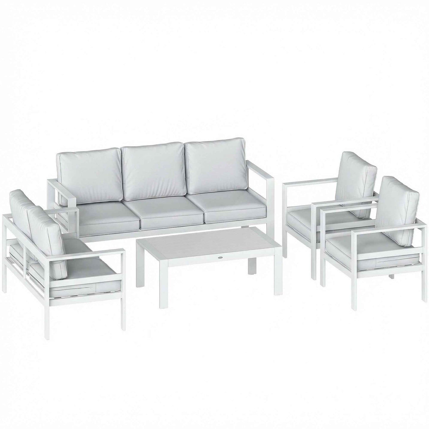 Aluminum Garden Furniture Set with 3-Seater Sofa, 2 Chairs, and Outdoor Table, White