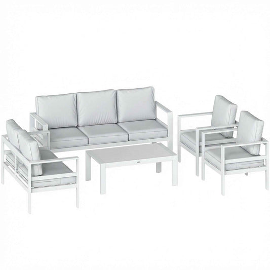 Aluminum Garden Furniture Set with 3-Seater Sofa, 2 Chairs, and Outdoor Table, White