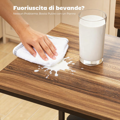 3-Tier Bar Table and 2 Stools with Footrest and Backrest, Wood and Steel, Black and Walnut