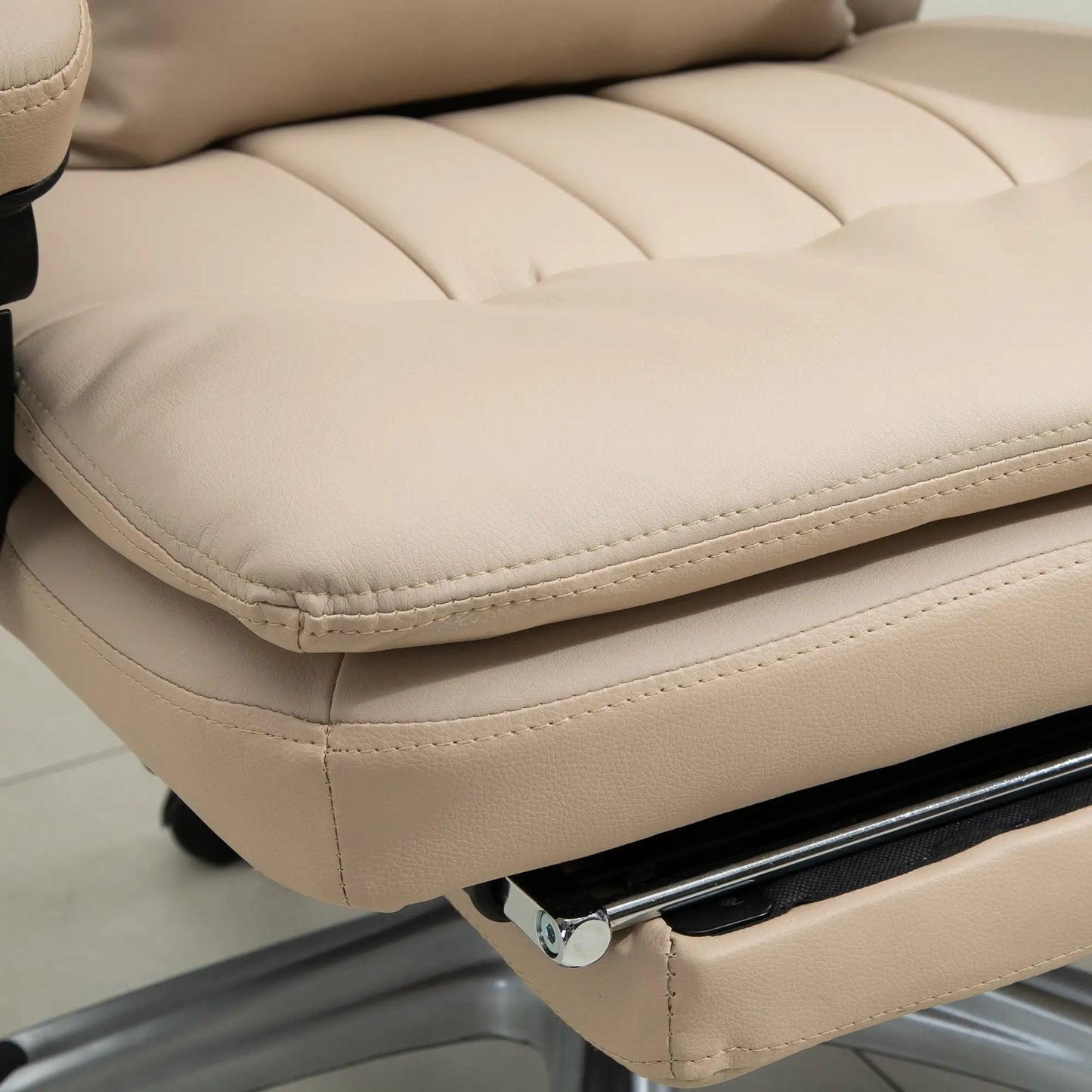 Office Massage Chair, Height Adjustable and Reclining PU Leather, 67x69x106.5-114.5cm Beige