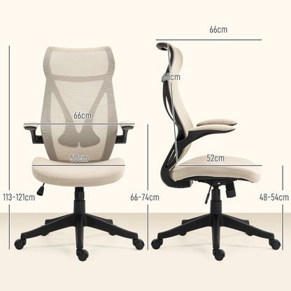 Office Chair with Folding Armrests, Adjustable Height and Reclining Backrest, Beige