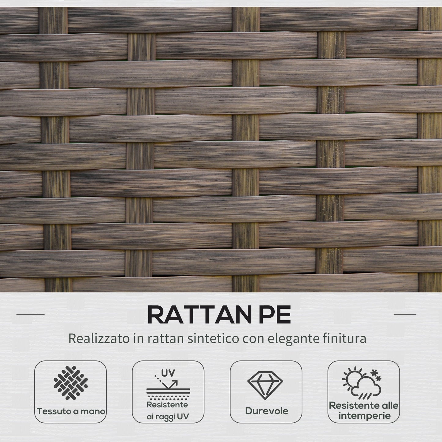 Brown Rattan Garden Furniture Set, 4-Piece Outdoor Sofa, Coffee Table, and Chair Set with Khaki Padded Cushions