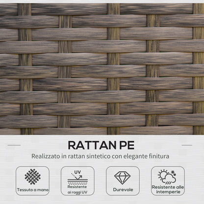 Brown Rattan Garden Furniture Set, 4-Piece Outdoor Sofa, Coffee Table, and Chair Set with Khaki Padded Cushions