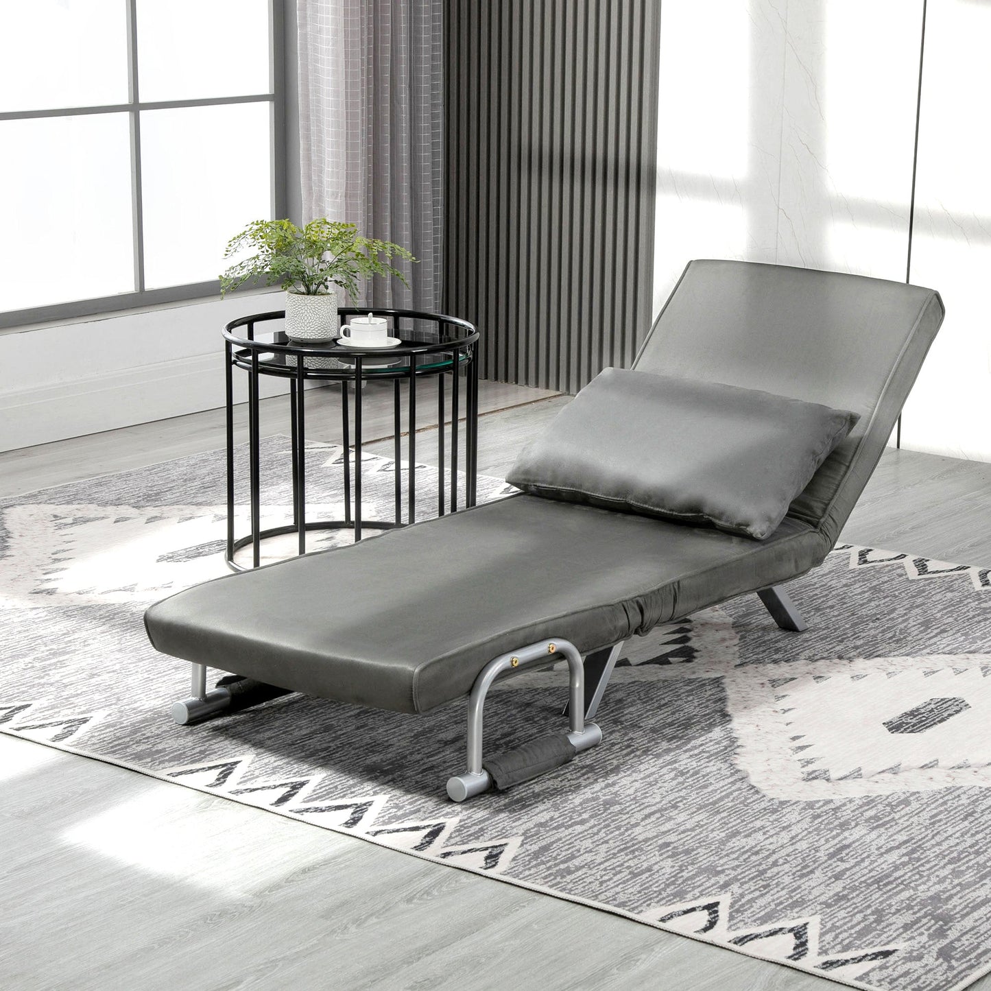 Armchair 2 in 1 Modern Sofa Bed with 5-Position Reclining Backrest, for Living Room and Bedroom, 65x69x80cm, Grey