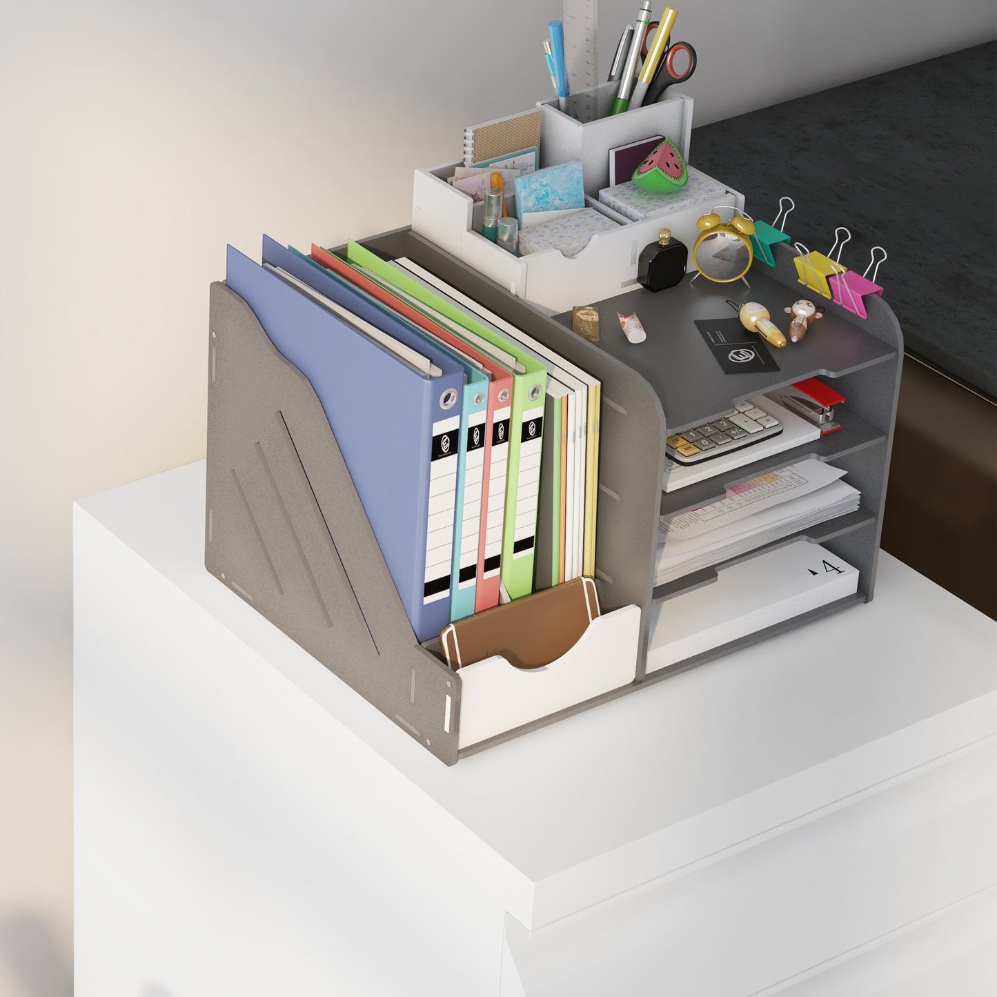 3 Drawer Office Cabinet with Adjustable Bar and Tray, Steel, 37x43.5x60 cm, White