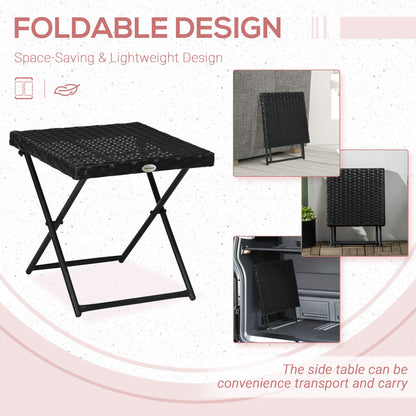 Space-Saving Folding Garden Table in Synthetic Rattan and Steel, 40x40x40cm, Black