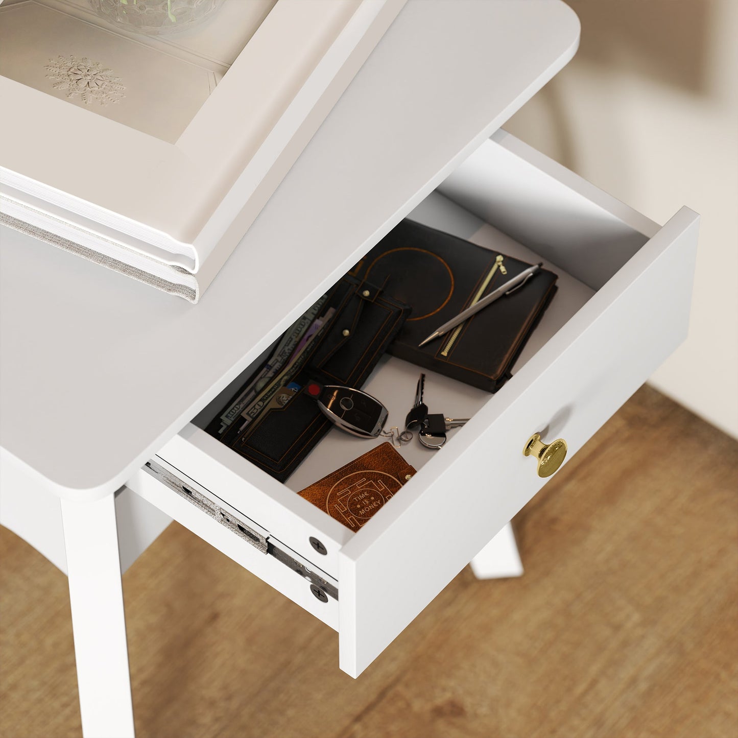 French Style Coffee Table with Drawer and Curved Legs, 45x35x55 cm, White